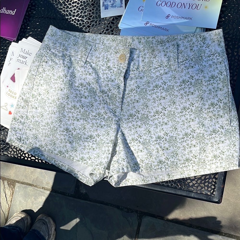 J. Crew High Waist Green and White Shorts